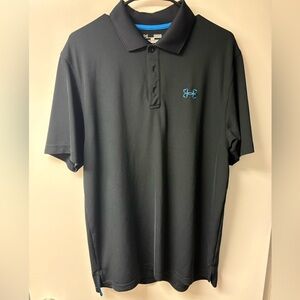 Under Armour Men's Polo Shirt in Black with Blue fish hook Logo. Rare